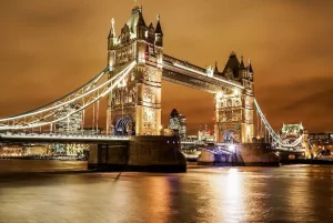 Tower Bridge illuminating in the night